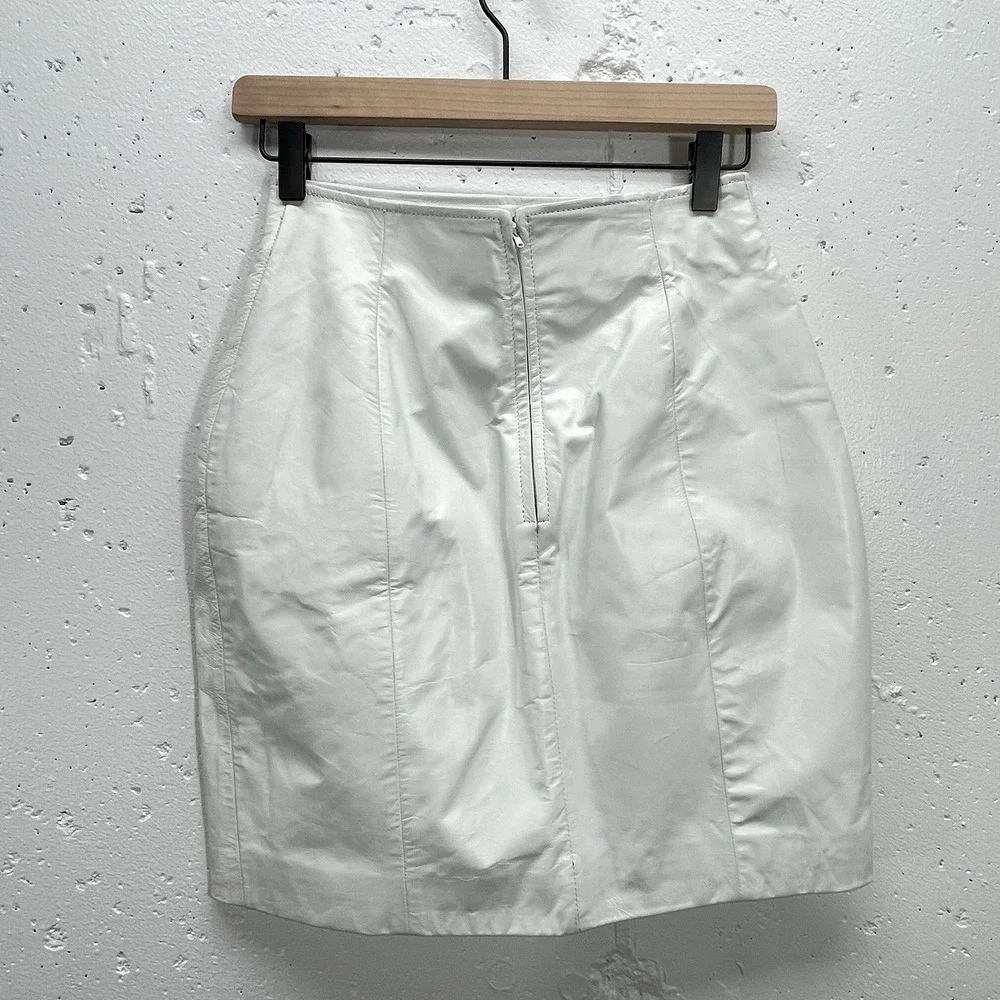 Byrnes‎ Baker Womens Size 8 White 100% Leather Pencil Skirt VTG